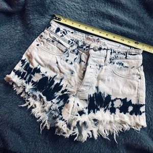 Acid-Washed Frayed Button Fly High-Waisted Cutoffs